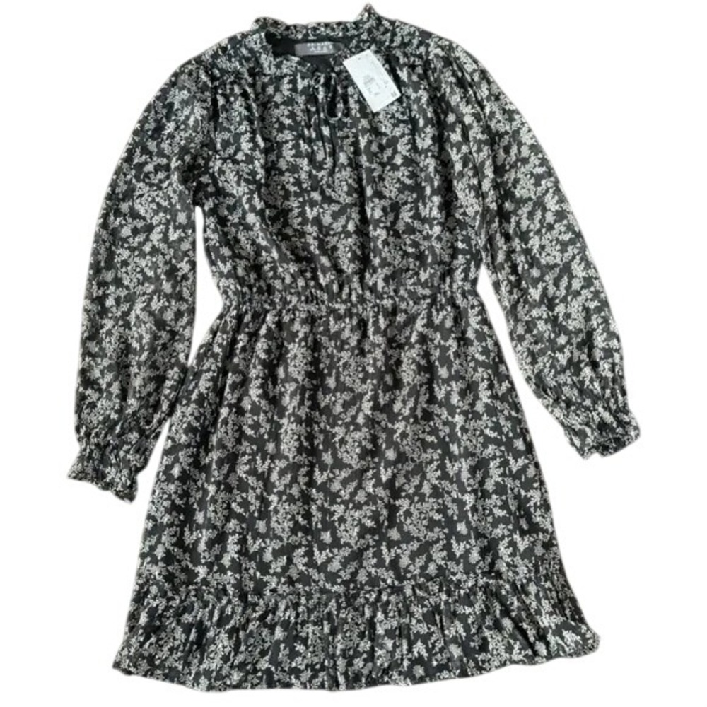 Ruffled Black Floral Primark long sleeved dress NWT size 6‎